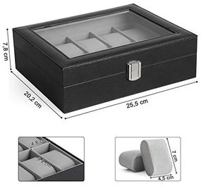 Cutie pentru ceasuri, Songmics, capacitate 20.2 x 25.5 x 7.8 cm, JWB010BK, Gri
