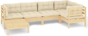 vidaXL Set mobilier grădină cu perne crem, 6 piese, lemn masiv de pin