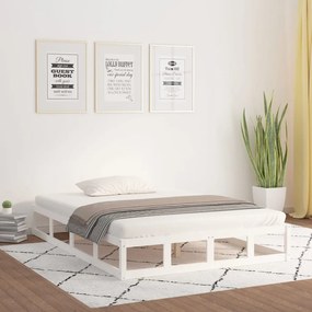 vidaXL Cadru de pat dublu, alb, 135x190 cm, lemn masiv