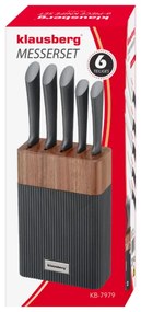 Set cuțite Klausberg KB 7979, 6 piese, Oțel inoxidabil, Suport, Grafit/maro