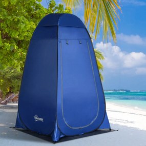 Outsunny Cort de Duș pentru Camping cu Ușă cu Fermoar, Geantă de Transport și Buzunar, 126x124x189 cm, Albastru Închis | Aosom Romania