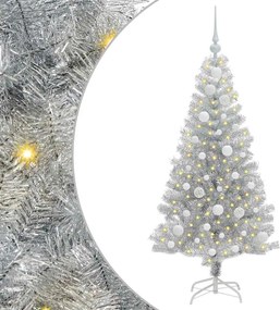 vidaXL Brad de Crăciun cu 150 LED cu suport Argintiu 120 cm PET