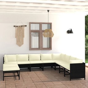 3059802 vidaXL Set mobilier de grădină cu perne, 11 piese, negru, poliratan