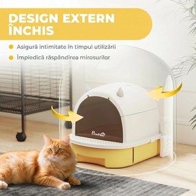 PawHut Litieră Închisă pentru Pisici cu Sertar Extensibil, Mâner, Lopățică și 2 Filtre cu Carbon Activ, Galben | Aosom Romania