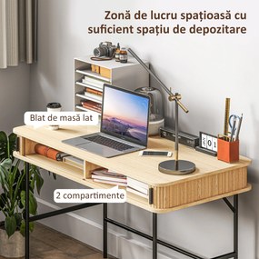 HOMCOM Birou cu Uși Canelate în Stil Contemporan, Birou pentru PC din Lemn și Oțel, 120x60x76,5 cm, Lemna Natural | Aosom Romania