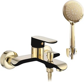 Baterie cada - dus Rea Bloom monocomanda negru - auriu cu set de dus