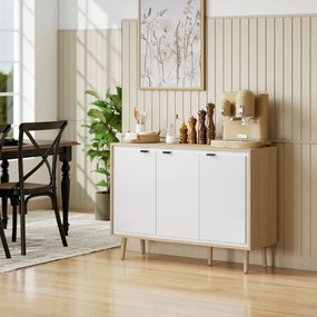 HOMCOM Bufet Modern cu 3 Uși și Raft Reglabil 107x35x77cm Alb și Stejar | Aosom Romania