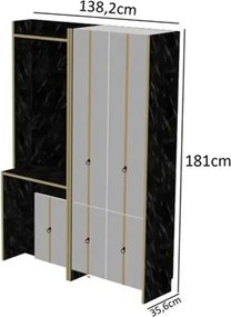 Cuier hol cu pantofar alb -auriu-negru, Homs 181 x 35 x 138 cm,31006