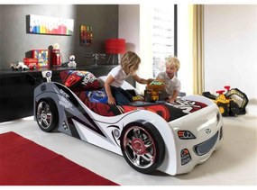 Pat Mașină BRAP BRAP pentru Copii, 90x200 cm, Alb (MDF) – Auto – Vipack