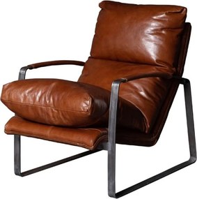 Fotoliu maro din piele naturala top grain cu cadru din metal, „Homy”