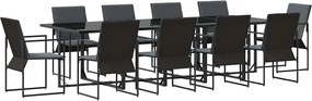 vidaXL Set de masă pentru grădină 11 pcs Negru Oțel