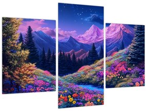 Tablou - Peisaj violet la lună plină (90x60 cm)