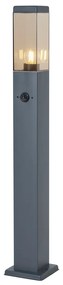 Lampă de exterior gri închis cu sticlă fumurie 80cm IP44 cu priză și senzor de mișcare - Malios