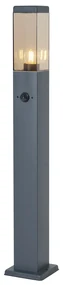 Lampă de exterior gri închis cu sticlă fumurie 80cm IP44 cu priză și senzor de mișcare - Malios