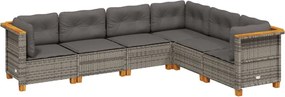 vidaXL Set mobilier grădină cu perne, 6 piese, gri, poliratan