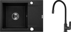 Set chiuveta bucatarie Invena Tesalia si baterie Joga finisaj negru - crom 59x44 cm