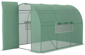 Outsunny Seră de Grădină Tunnel 6 m² Oțel galvanizat consolidat diametru 2,5 cm + PE Înaltă densitate ferestre Ușă Verde | Aosom Romania