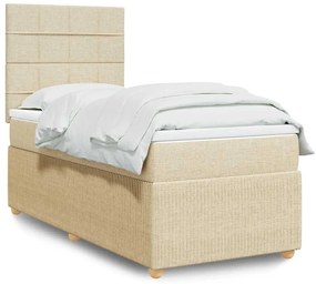 vidaXL Pat box spring cu saltea, crem, 90x200 cm, textil