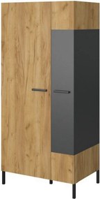 Dulap SANTES, stejar artisan auriu/gri antracit, PAL laminat, cu 2 usi