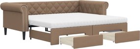 vidaXL Pat de zi cu extensie și sertare cappuccino 90x200 cm piele eco