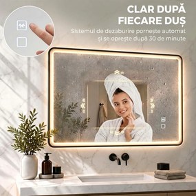 HOMCOM Oglindă de baie LED cu Bluetooth și antiaburire, 100x70 cm, negru | Aosom Romania