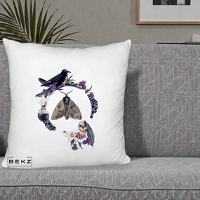 Perna Decorativa Gothic Wreath Corb Moliu Craniu, 40x40 cm, Alb Pufos, Husa Detasabila, Perna Inclusa, BEKZ®