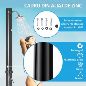 Outsunny Duș Solar de 20L cu Robinet Inferior și Temperatură Reglabilă, 15.5x15.5x222 cm, Negru | Aosom Romania