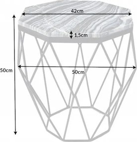 Masuta laterala design minimalist Diamond 50cm, marmura gri
