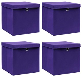vidaXL Cutii depozitare cu capace, 4 buc., violet, 28x28x28 cm