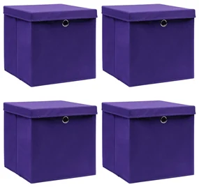vidaXL Cutii depozitare cu capace, 4 buc., violet, 28x28x28 cm