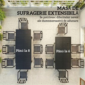 Outsunny Masă de Grădină Extensibilă pentru 6-8 Persoane, Aluminiu cu Blat cu Lamele, Negru | Aosom Romania