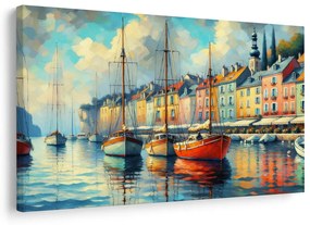 Tablou bărci în portul colorat