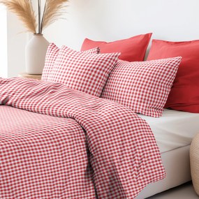 Goldea lenjerie de pat din 100% bumbac - carouri roșii și albe 140 x 220 și 50 x 70 cm