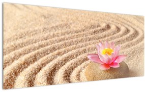 Tablou cu piatră și floare pe nisip (120x50 cm)
