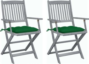 vidaXL Scaune pliabile de exterior cu perne, 2 buc., lemn masiv acacia