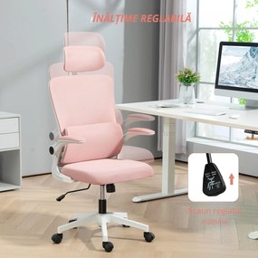 Vinsetto Scaun de Birou Ergonomic cu Tetieră Detașabilă Roz | Aosom Romania
