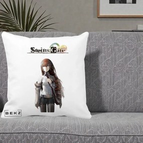 Perna Personalizata Steins Gate Kurisu Makise Anime, 40x40 cm, Alba Mata, Husa Detasabila, Perna Inclusa, BEKZ®