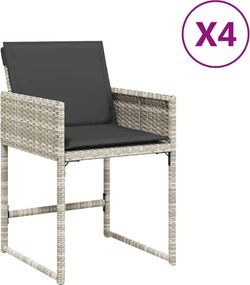 vidaXL Fotolii de grădină cu perne, 4 buc., gri deschis, poliratan