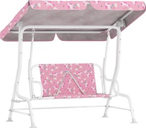 AIYAPLAY Leagăn pentru Copii de Exterior cu 2 Locuri, Acoperiș Reglabil și Centuri de Siguranță, Leagăn Grădină și Interior din Oțel și Material Oxford, Max 60 kg, 112x75x120 cm, Roz | Aosom Romania