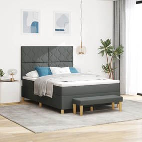 vidaXL Pat cu arcuri cu saltea și bancă gri închis 140x200 cm țesătură