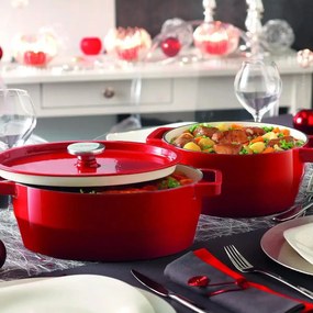 Caserolă din fontă Pyrex cu capac 4 l, 29 x 21 cm,roșu, 4 l