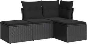 vidaXL Set mobilier de grădină cu perne, 4 piese, negru, poliratan