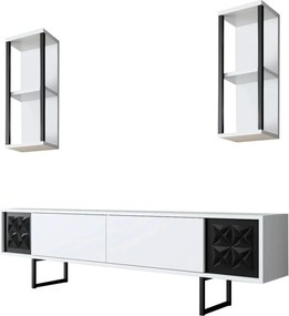 Mobilier living 618BLY1140, alb/negru, PAL melaminat/metal, 3 piese