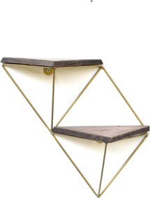 Set 2 polite WR075, stejar inchis/auriu, lemn/metal, 30x13x33 cm
