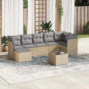 vidaXL Set canapele de grădină, 8 piese, cu perne, bej, poliratan