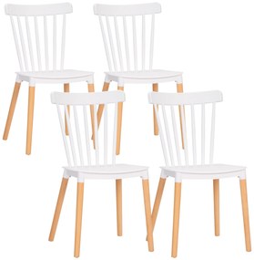 HOMCOM Set de 4 scaune de stil scandinav, spătar înalt, șezut din polipropilenă, picioare din fag 48 x 52,5 x 83 cm alb | Aosom Romania