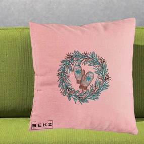 Perna Decorativa Coroana Turcoaz cu Manusi, 40x40 cm, Roz, Husa Detasabila, Perna Inclusa, BEKZ®