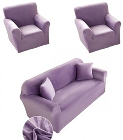 Set huse elastice din catifea pentru canapea 3 locuri + 2 fotolii, cu brate, lila, HCCJS-12