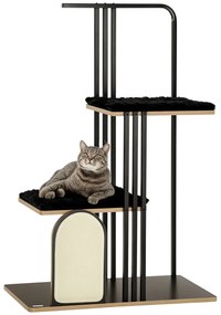 PawHut Copac de joacă, Design industrial, 2 platforme, 2 perne de odihnă, Placă de zgâriere, Cadru din oțel, negru, 85 x 48 x 128 cm | Aosom Romania