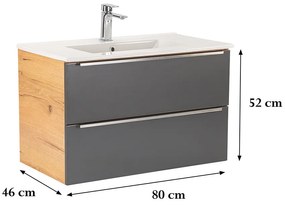 Dulap inferior Vario Trim 80 cu lavoar stejar-antracit